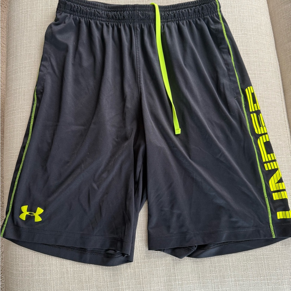 Under Armour Men's Black Shorts with Neon Yellow Accents